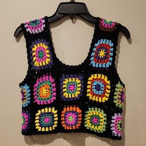 🎅SHEIN Multicolor Granny Square Crop Top Small